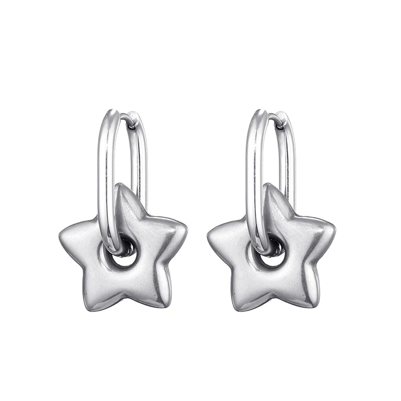 Classic Stainless Steel Heart Star Hoop Earrings For Women
