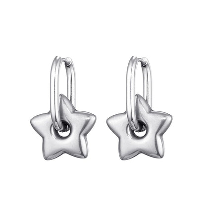 Classic Stainless Steel Heart Star Hoop Earrings For Women