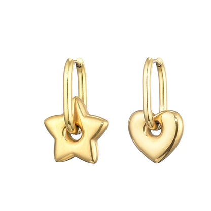 Classic Stainless Steel Heart Star Hoop Earrings For Women