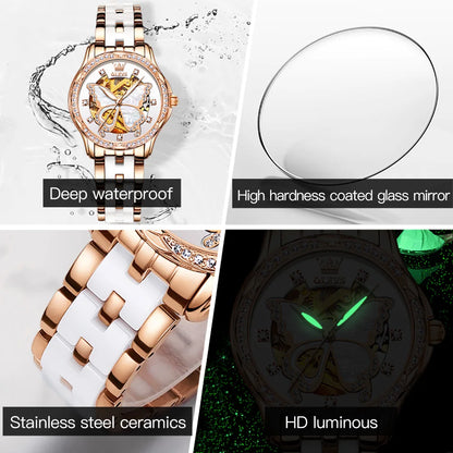 OLEVS 6622 Automatic Watch for Women Fashion Hollow Butterfly Diamond