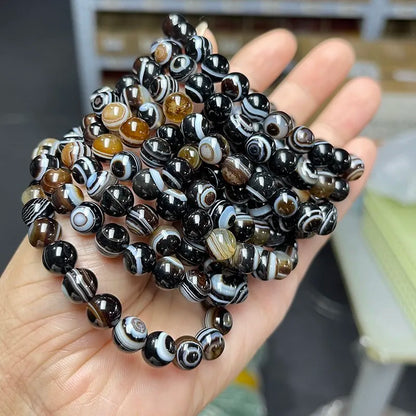 JD Natural Black Coffee Agate Stripes Onyx With Eyes Bead Bracelets Women