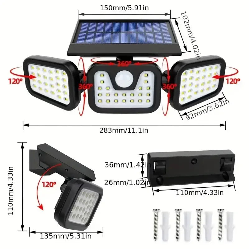 74 LED Solar Security Light with Motion Sensor Solar Floodlight 3 mode