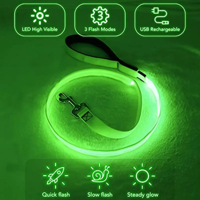 Led Pet Dog Leash Rope With Light Luminous  Lead Leash USB Charging