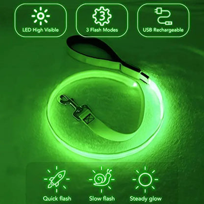 Led Pet Dog Leash Rope With Light Luminous  Lead Leash USB Charging