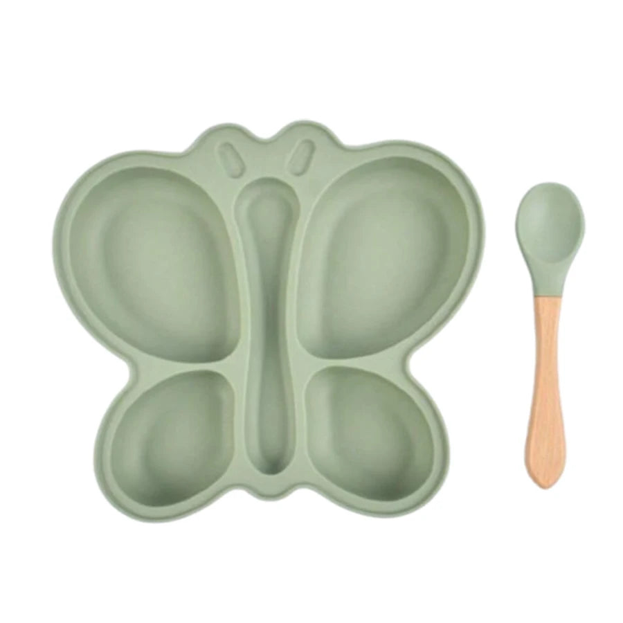 2pcs Baby Butterfly Silicone Dining Plate Sucker Bowl Divided Sectioned