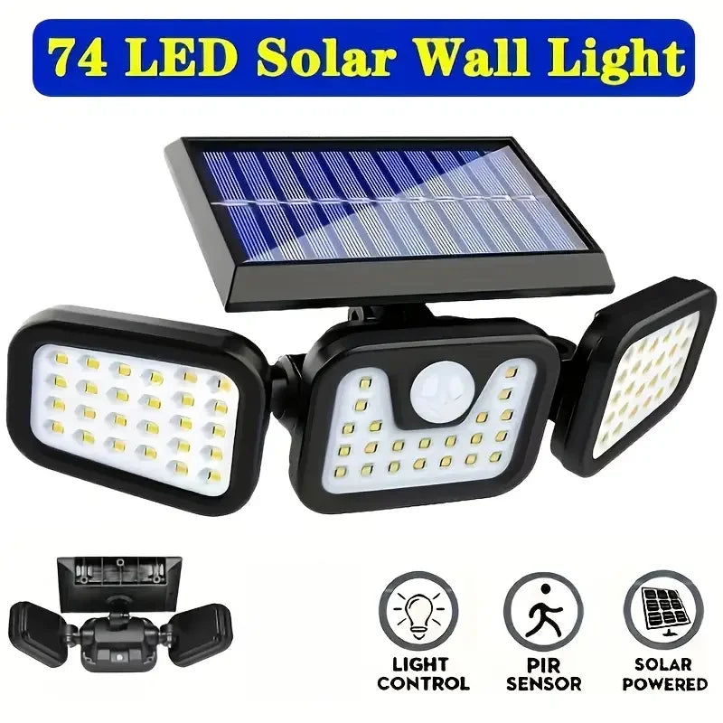 74 LED Solar Security Light with Motion Sensor Solar Floodlight 3 mode