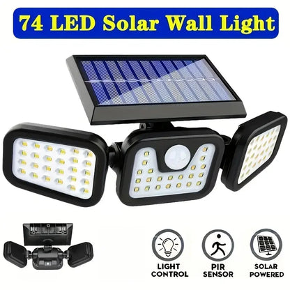 74 LED Solar Security Light with Motion Sensor Solar Floodlight 3 mode