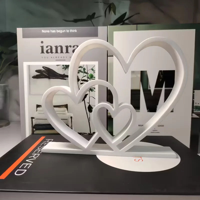 Heart-to-Heart Statue - Black & White Love Ornament, Desk & Bookshelf Decor,
