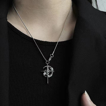 JWER New Y2K Cuban Figaro Chain Star Moon Pendant Necklace