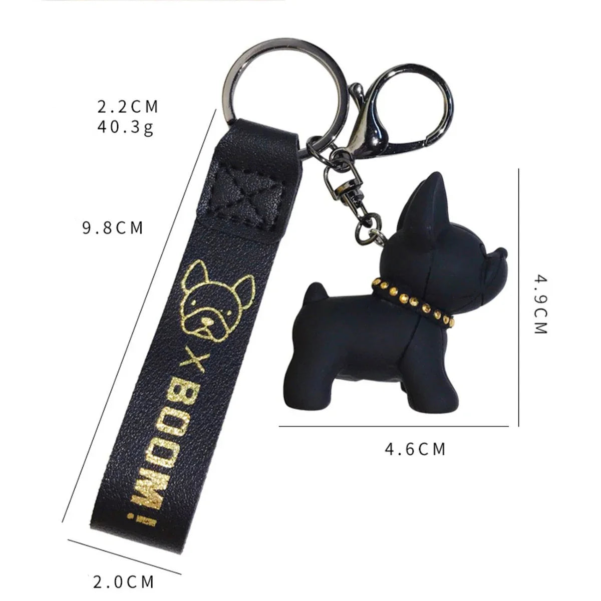 Punk French Bulldog Keychain | PU Leather Cool Dog Keyring Women's