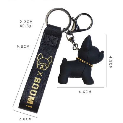 Punk French Bulldog Keychain | PU Leather Cool Dog Keyring Women's