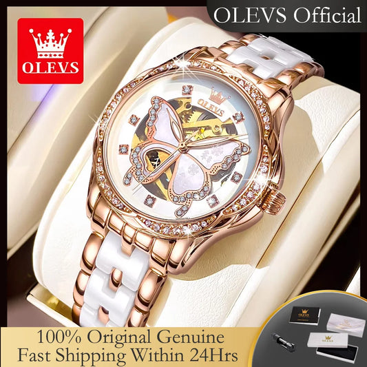 OLEVS 6622 Automatic Watch for Women Fashion Hollow Butterfly Diamond