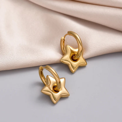 Classic Stainless Steel Heart Star Hoop Earrings For Women