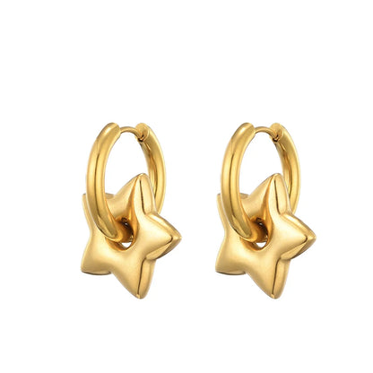Classic Stainless Steel Heart Star Hoop Earrings For Women