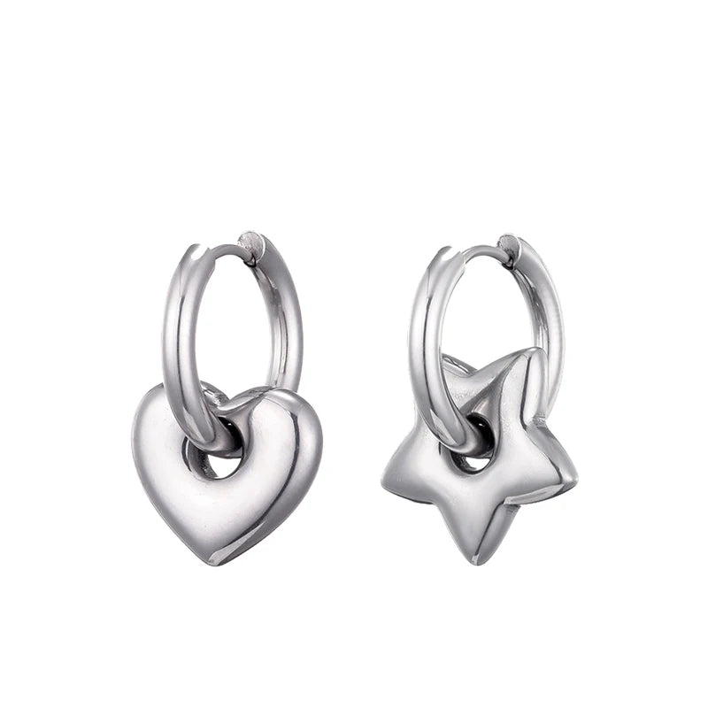 Classic Stainless Steel Heart Star Hoop Earrings For Women