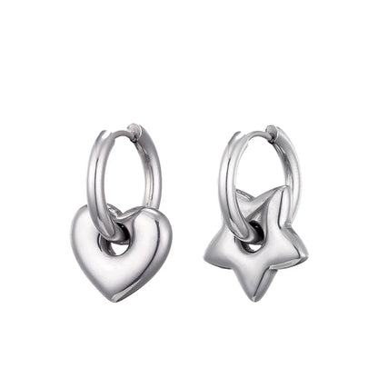 Classic Stainless Steel Heart Star Hoop Earrings For Women