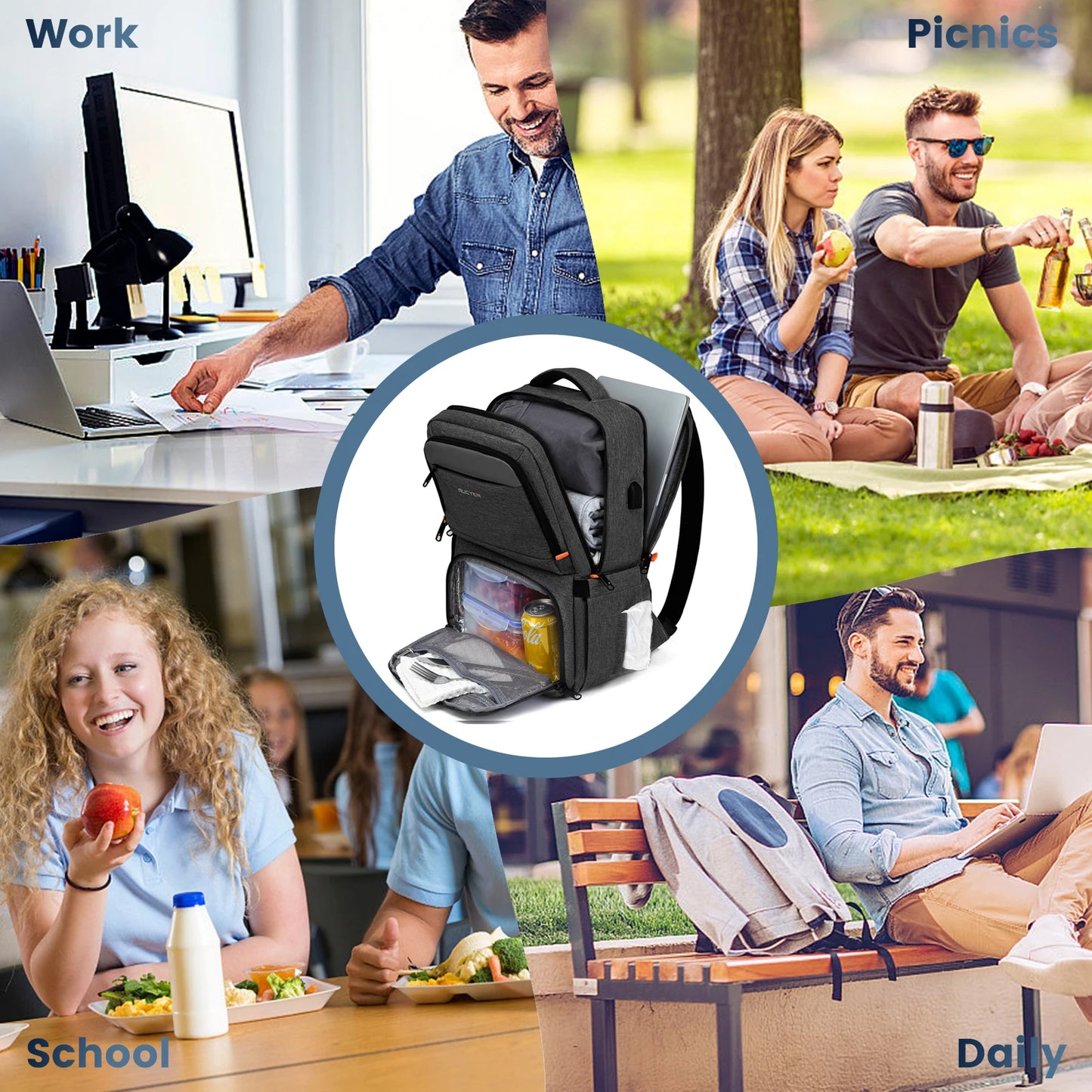 Lunch Backpack Insulated Cooler Picnic Bag Multifunctional