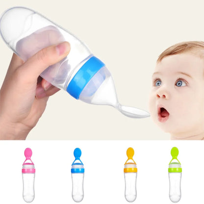 Baby Feeding Bottle With Spoon 90ml Silicone Newborn Infant Squeeze Spoon