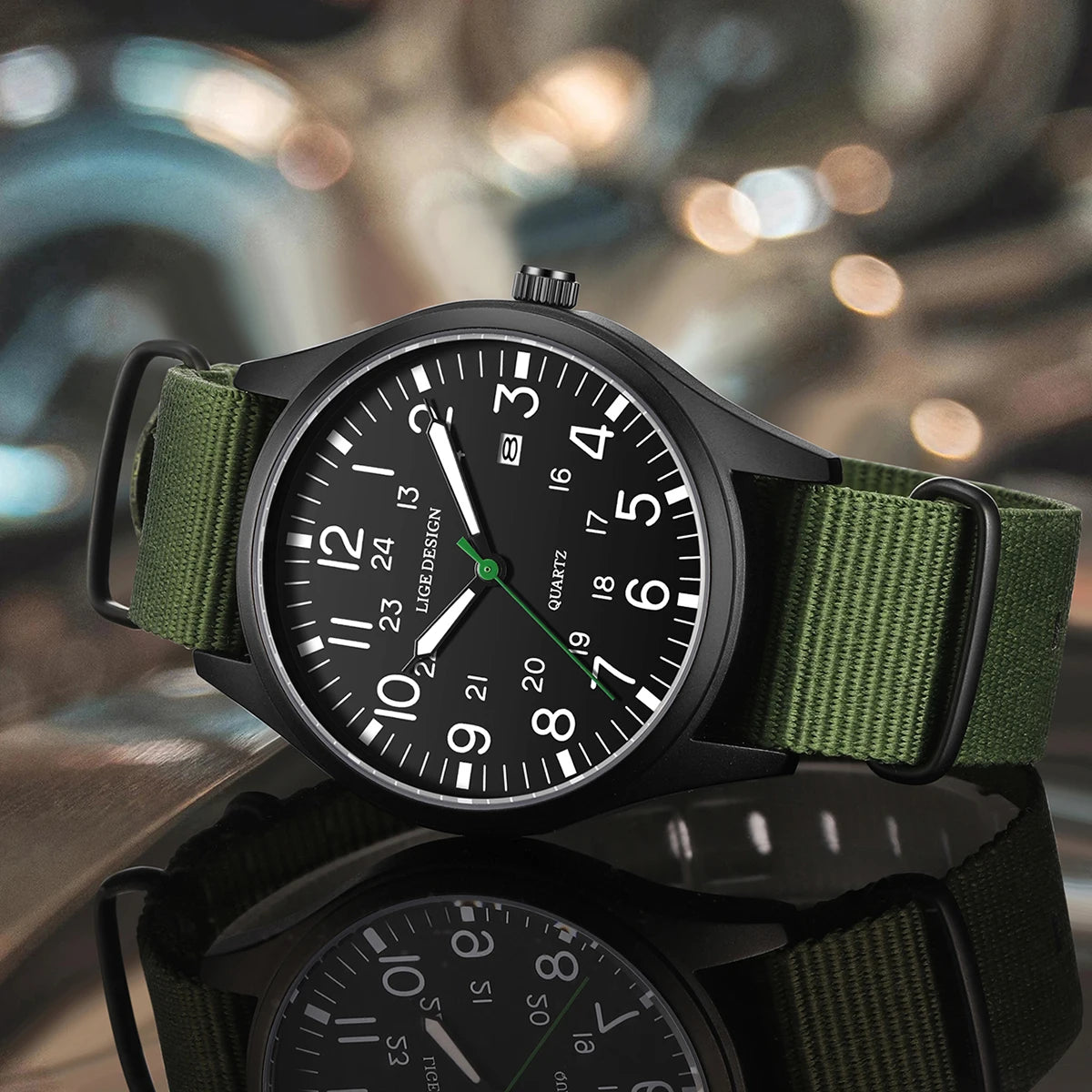 LIGE Top Brand Luxury Men Quartz Watch Date Nylon Leather