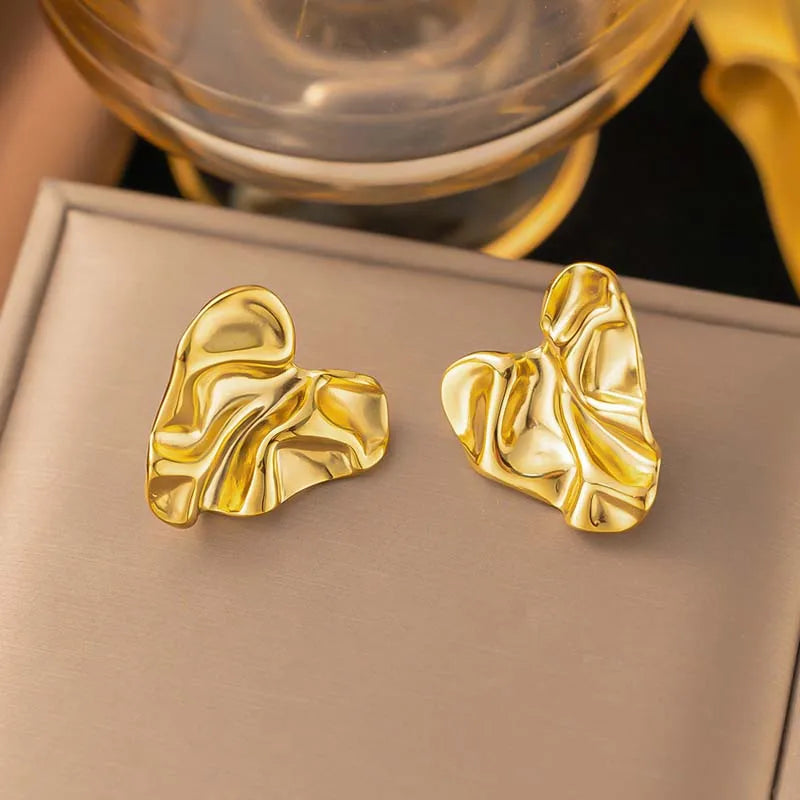 Stainless Steel Metal Irregular Pleated Stud Earrings For Women  2026