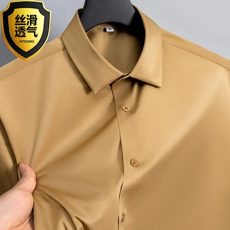 Summer shirt, men's white glossy non ironing business shirt