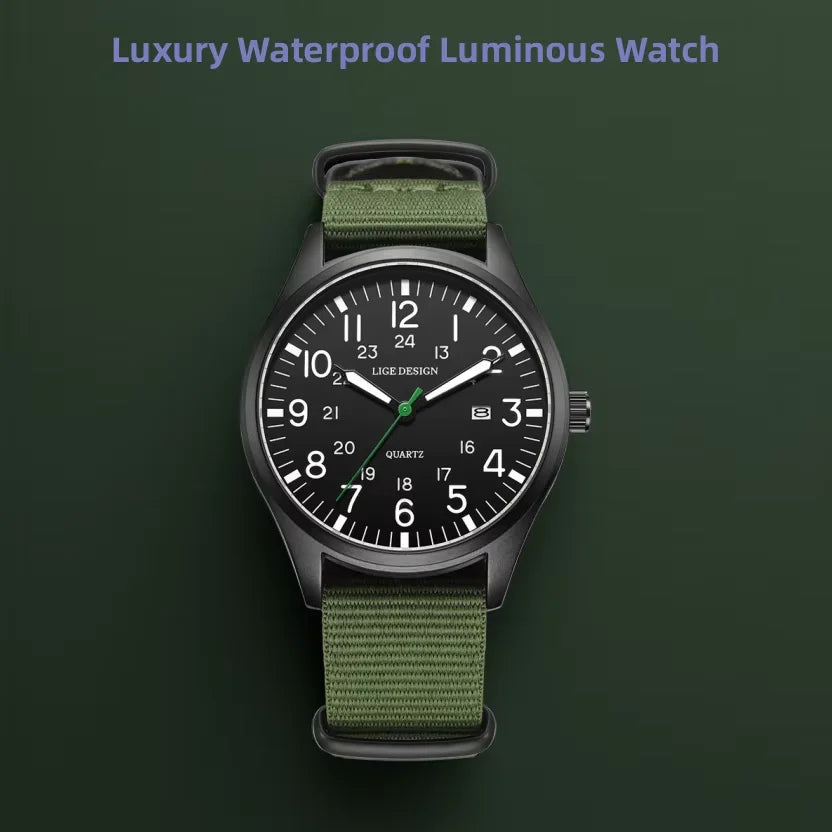 LIGE Top Brand Luxury Men Quartz Watch Date Nylon Leather