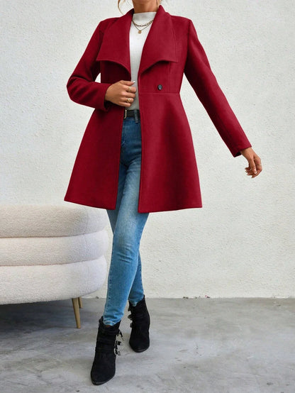 Women's Coats Winter Solid Color Long Sleeve Lapel Button-Up