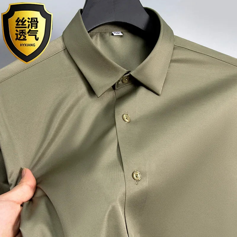 Summer shirt, men's white glossy non ironing business shirt