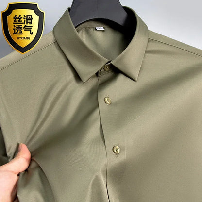 Summer shirt, men's white glossy non ironing business shirt