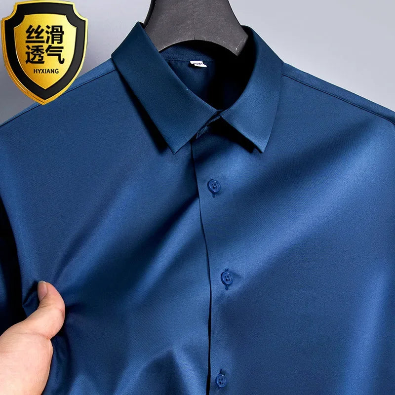 Summer shirt, men's white glossy non ironing business shirt
