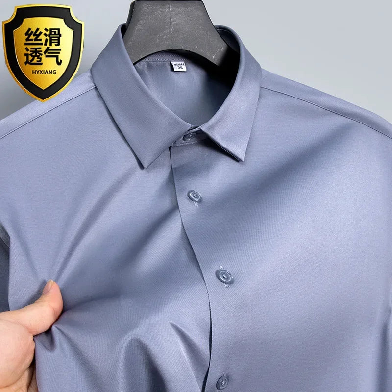 Summer shirt, men's white glossy non ironing business shirt