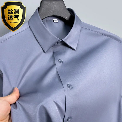 Summer shirt, men's white glossy non ironing business shirt