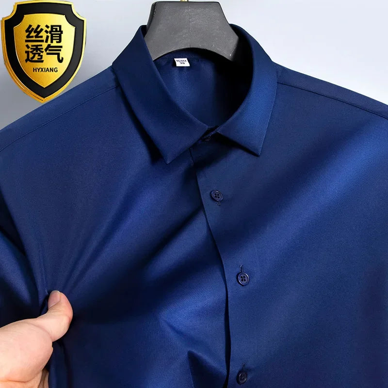 Summer shirt, men's white glossy non ironing business shirt