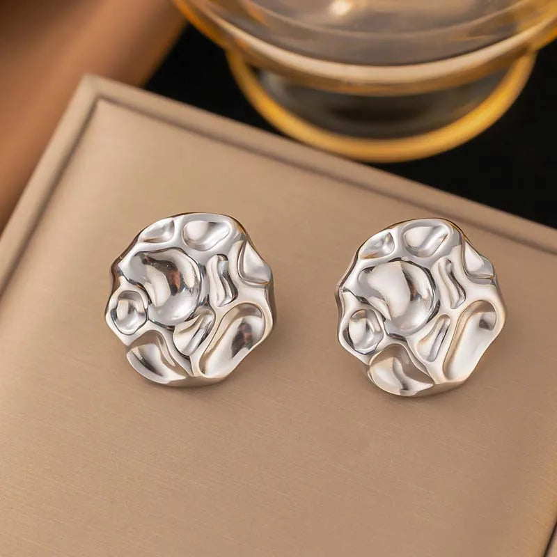 Stainless Steel Metal Irregular Pleated Stud Earrings For Women  2026