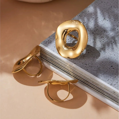 Minimalist Irregular Circle Design Chunky Ring In Stainless Steel 18K