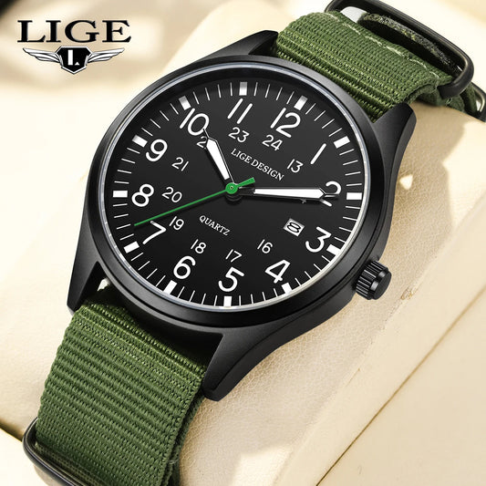 LIGE Top Brand Luxury Men Quartz Watch Date Nylon Leather