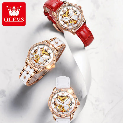 OLEVS 6622 Automatic Watch for Women Fashion Hollow Butterfly Diamond
