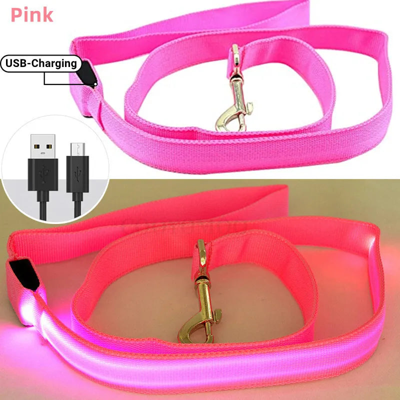 Led Pet Dog Leash Rope With Light Luminous  Lead Leash USB Charging