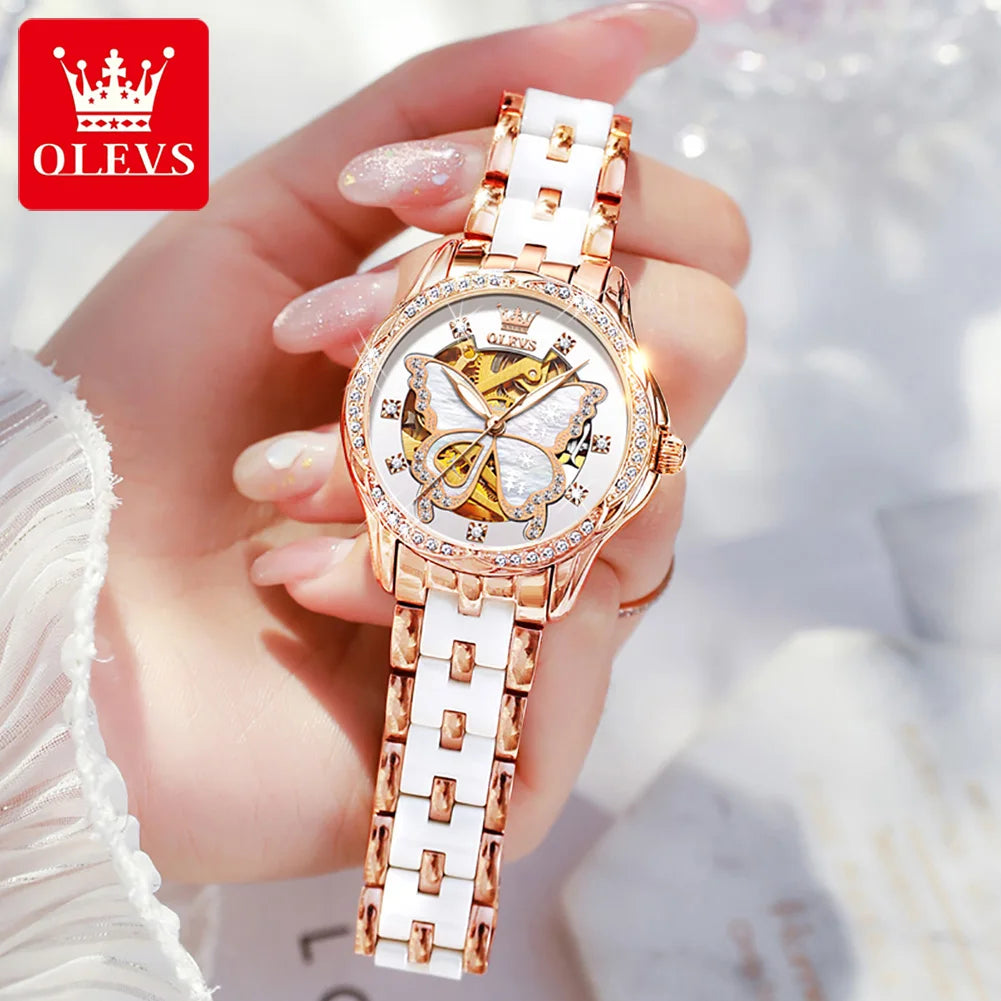 OLEVS 6622 Automatic Watch for Women Fashion Hollow Butterfly Diamond