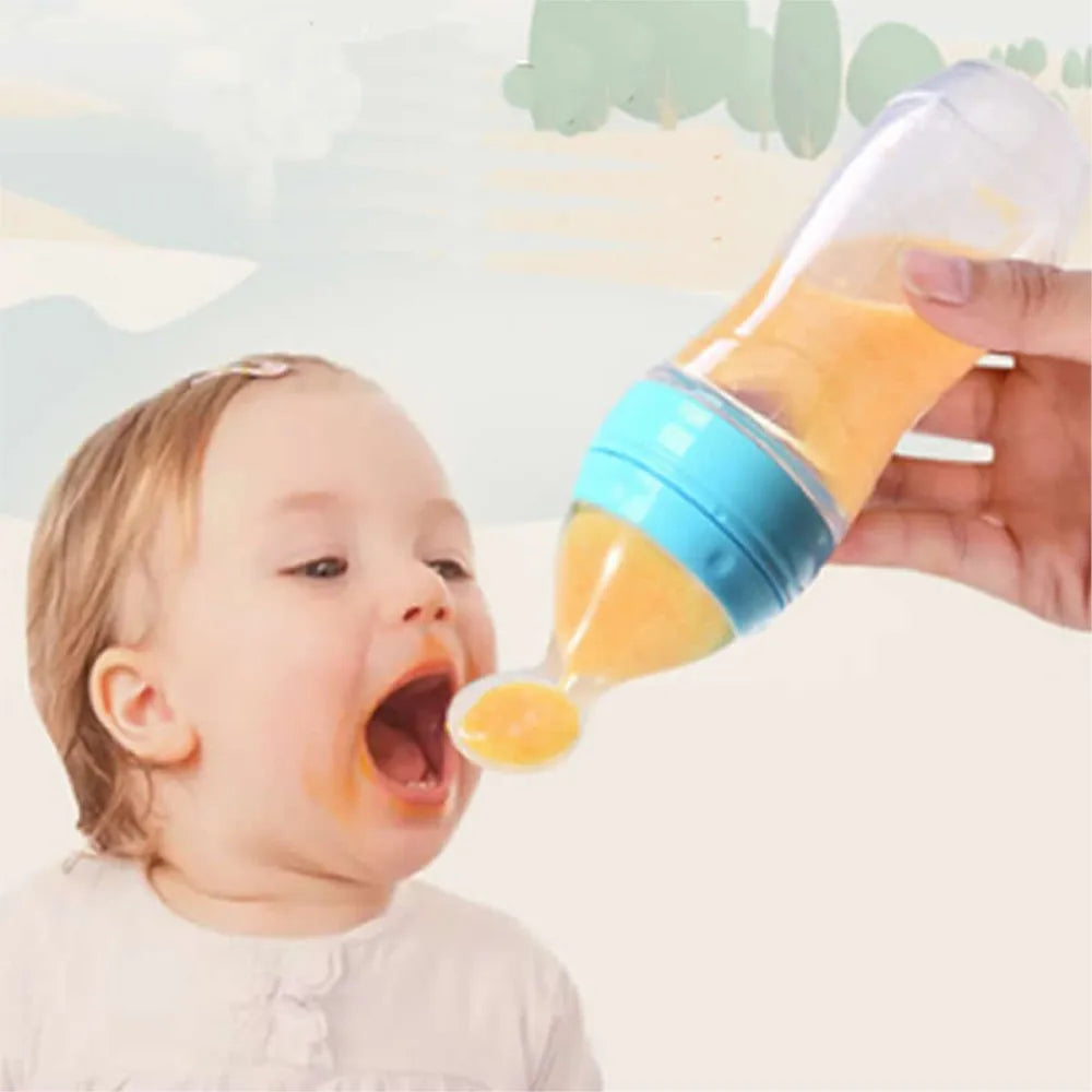 Baby Feeding Bottle With Spoon 90ml Silicone Newborn Infant Squeeze Spoon