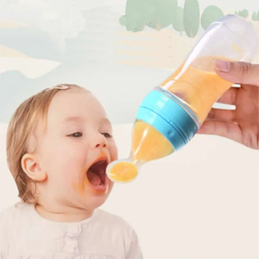Baby Feeding Bottle With Spoon 90ml Silicone Newborn Infant Squeeze Spoon