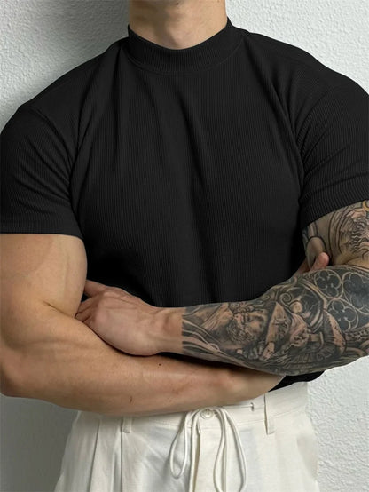 spring summer fashion Men's T-shirt Small high collar stripe shirt short
