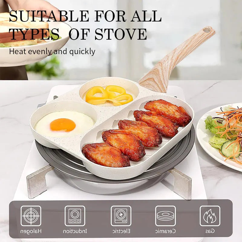 Large 3-In-1 Divided Breakfast Frying Pan Nonstick
