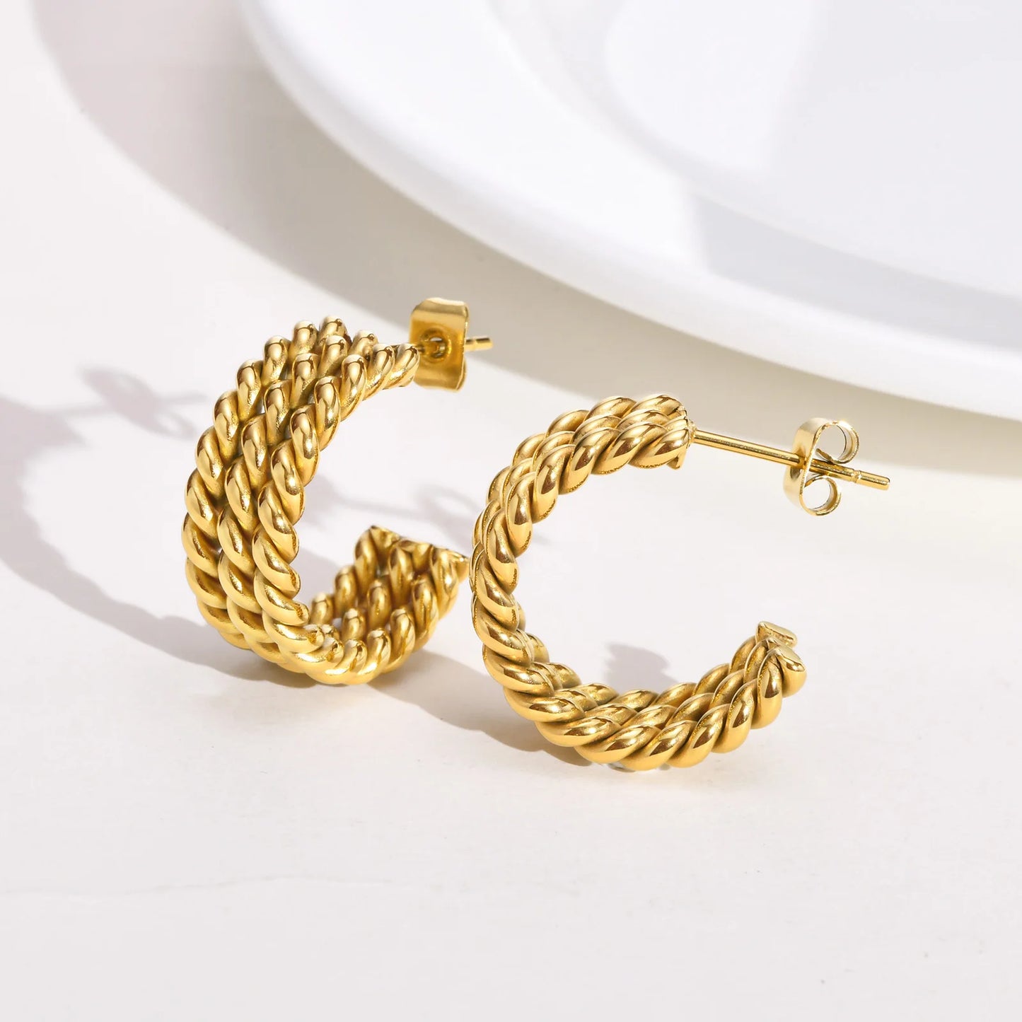 Triple Hoop Earring For Women, Rope Twist Open Hoops,