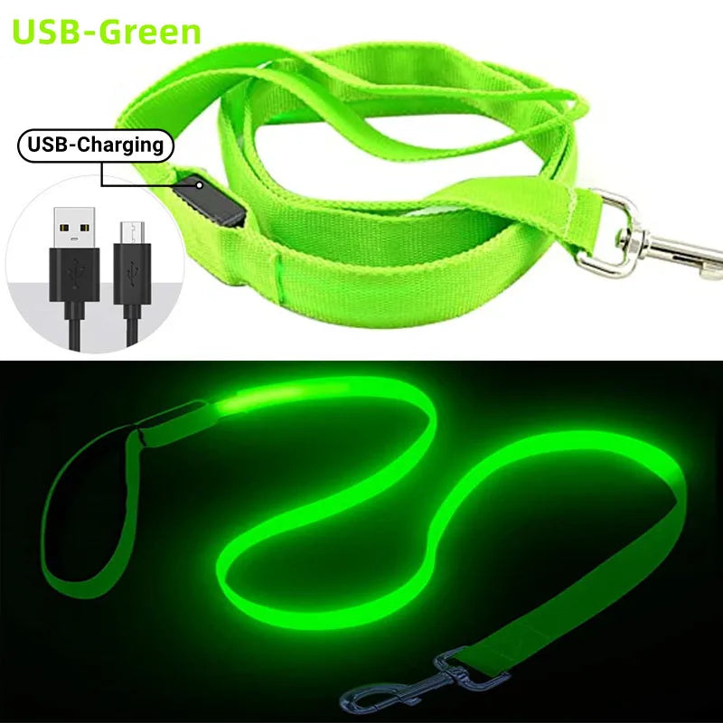 Led Pet Dog Leash Rope With Light Luminous  Lead Leash USB Charging