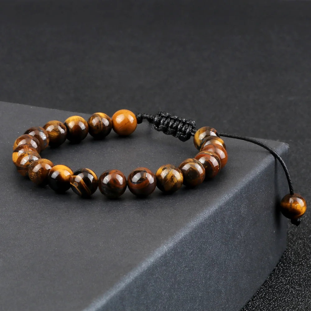 Tiger Eye Stone Beads Bracelet Adjustable Braided Rope Bangles Natural