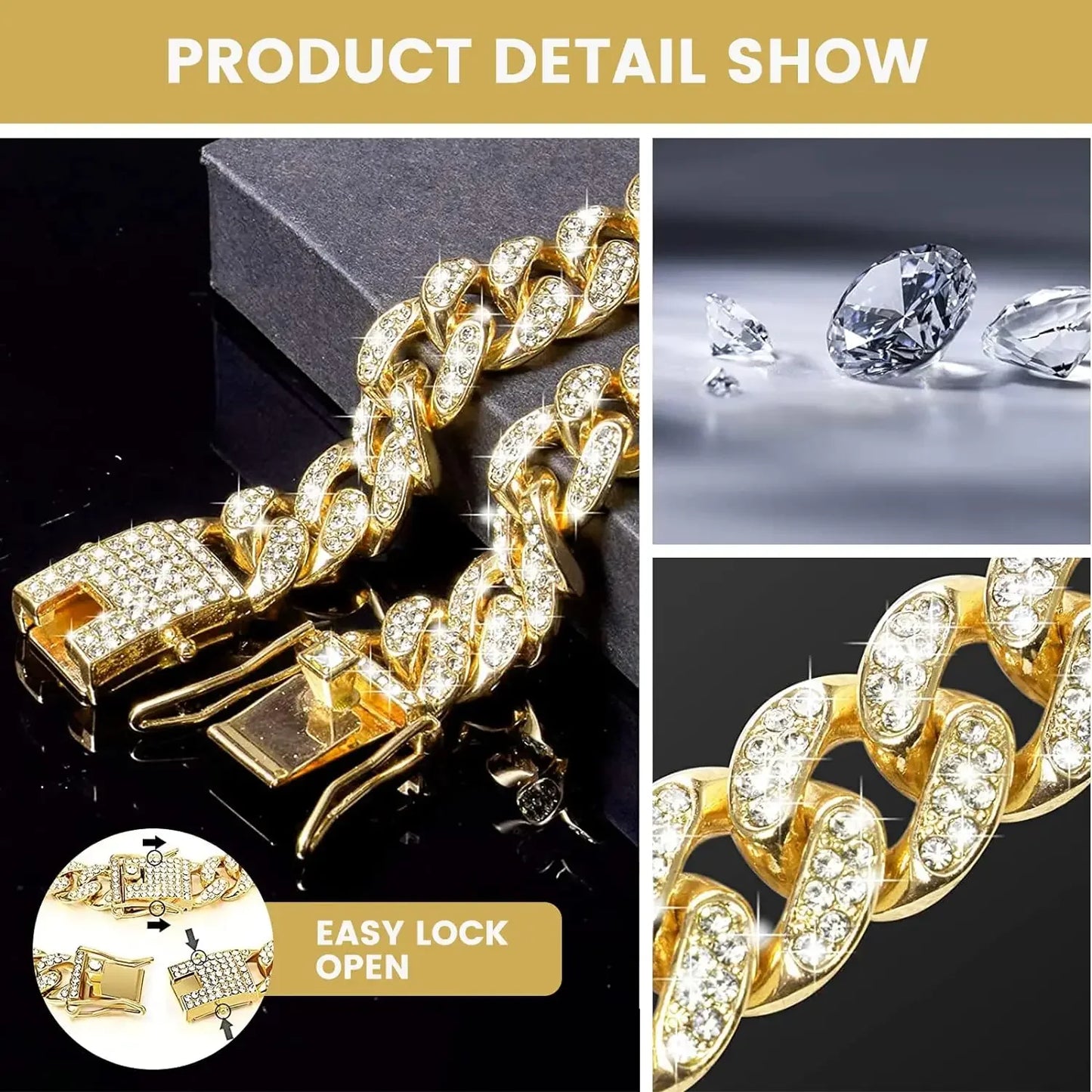 Dog Chain Diamond Cuban Collar Walking Metal Chain Collar with Design