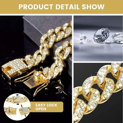Dog Chain Diamond Cuban Collar Walking Metal Chain Collar with Design
