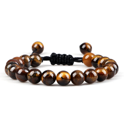 Tiger Eye Stone Beads Bracelet Adjustable Braided Rope Bangles Natural