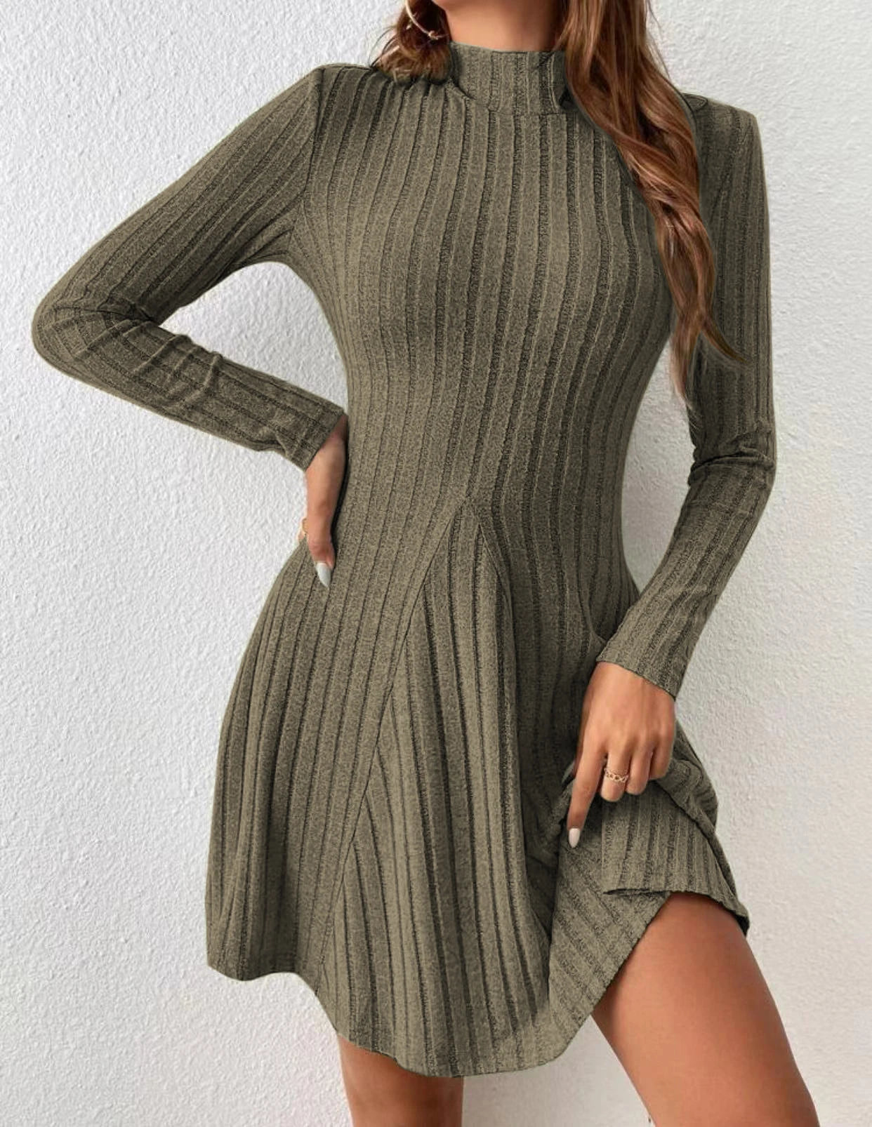 Women's slim fit half high collar waist cinched